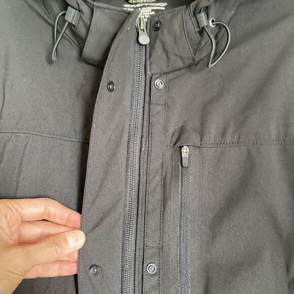 Exofficio Rain Jacket Women’s M Black Hooded Coat Pockets Outdoor Packable Camp - Picture 8 of 10